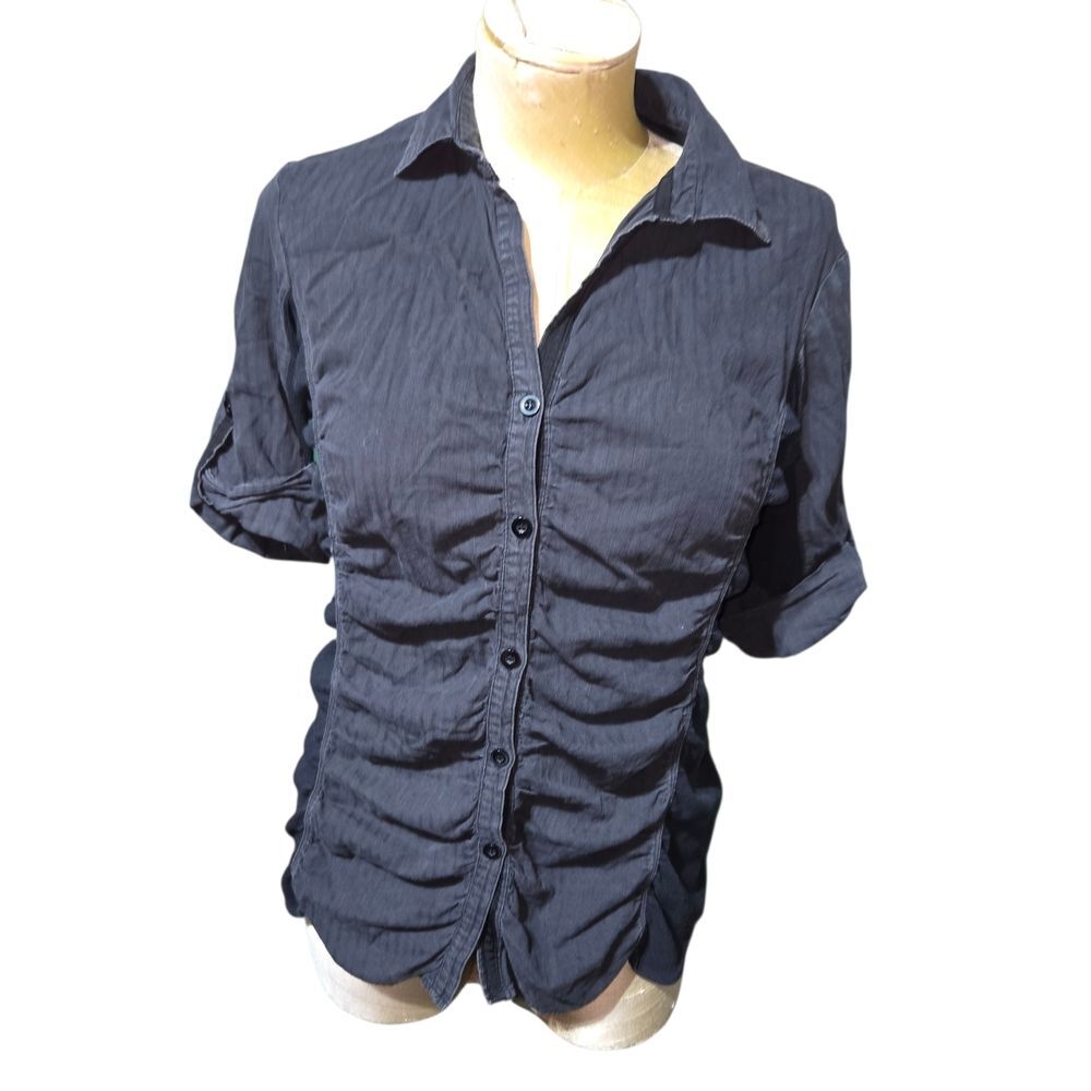 Vanity Black Ruched Button-Down Shirt